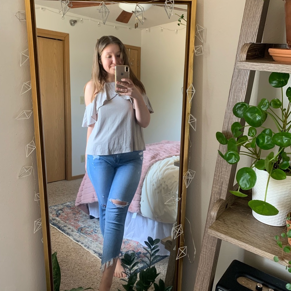 Cream off shoulder top